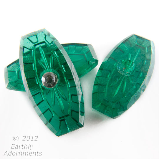 Teal Green Sunray Cabochons w setting for rhinestones. West Germany. Pkg 4. b5-655