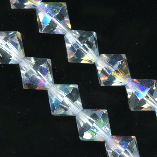 Vintage Czech tin-cut 10mm crystal glass aurora borealis bicones. Pkg. of 10. b11-cr-0556