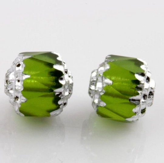 Czech Cathedral Beads olivine glass with silvered edges. 10mm. Pkg of 8. B11-gr-1011-2