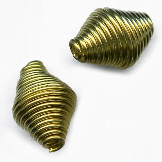 Brass wire-wound bicone bead, 12x9mm pkg of 10. b18-0271(e)