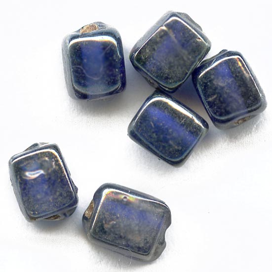 Vintage blue cubes with silvery luster, 8x6mm pkg of 10.