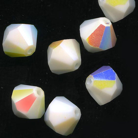 Vintage Swarovski® chalk white aurora borealis 7mm glss bicone beads. pkg of 4. b11-bw-0981