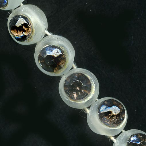 Fab old Czech 2 hole frosted glass domes with jet stone, 6mm strand of 24.