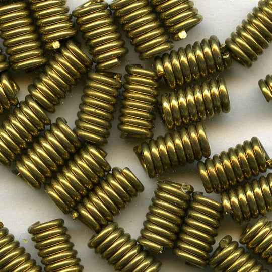 Coiled brass wire cylinder beads, 8x4mm pkg of 20. b18-0269(e)