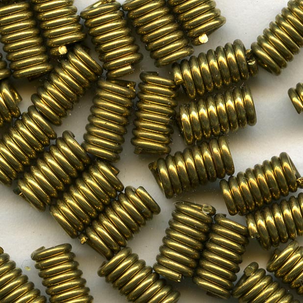 Coiled brass wire cylinder beads, 8x4mm pkg of 20. 