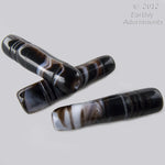 Vintage Czech "banded agate" glass cylindrical beads, 33x7mm, package of 6. 