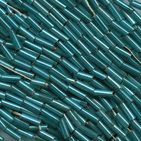 Vintage Czech silver-lined cerulean blue bugle beads. 6x2mm. 10-gr. bag. b17-130(e)