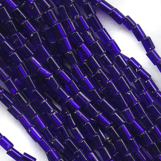 b17-118-Old rare French iridescent cobalt blue bugles 26 gr hank