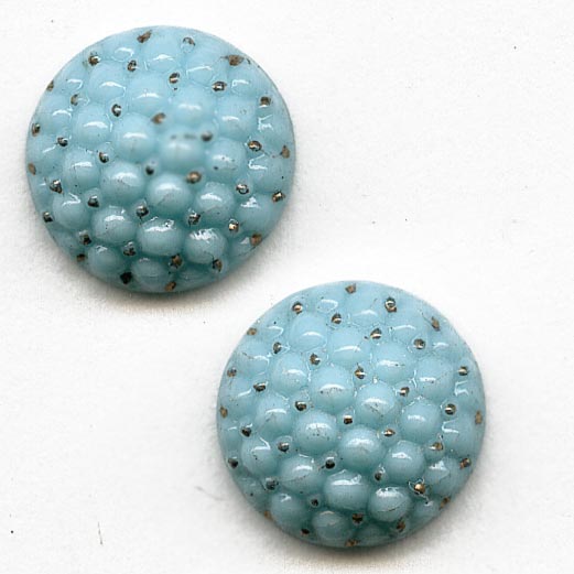 Antique Bohemian molded "turquoise berry" glass cabochon ,1920's-30's Gablonz 11mm sold individually. 