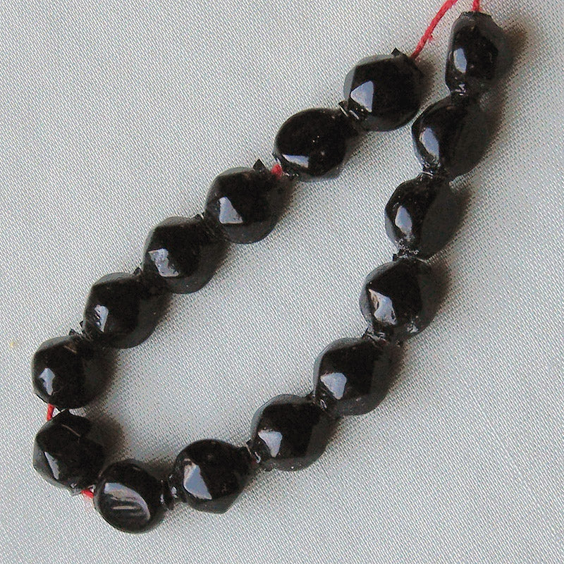 Rare vintage hollow jet glass beads Occupied Japan 9x8mm strand of 25.