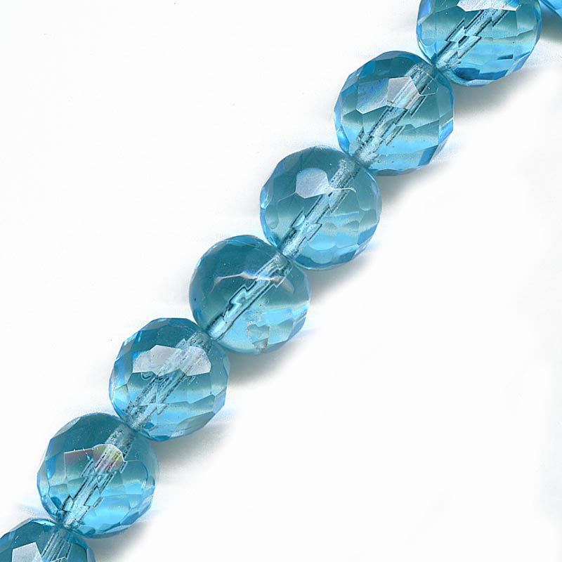 West German 12mm fire-faceted glass beads in Sapphire blue, pkg. of 12. 