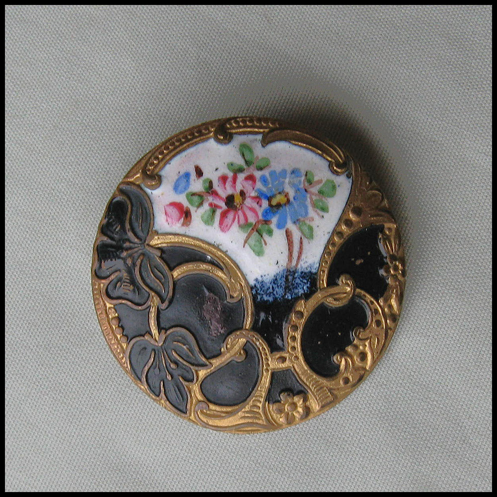 btvc257-Victorian champlevé enamel button, 1 1/4 inch diameter ...