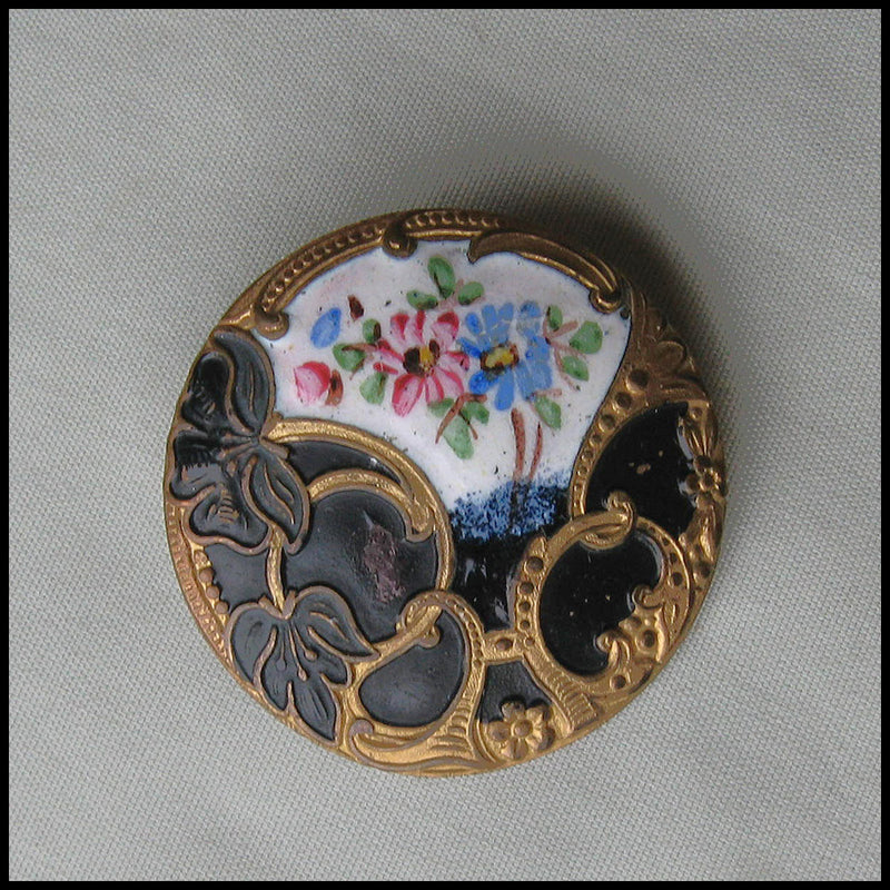 Victorian champlevé enamel button, 1 1/4 inch diameter