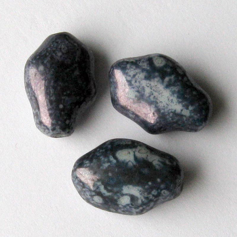 Vintage Czechoslovakian Glass Nuggets.  Purple Blue with Grey and Iridescent Granite-like Finish. 20x14mm. Pkg of 4.