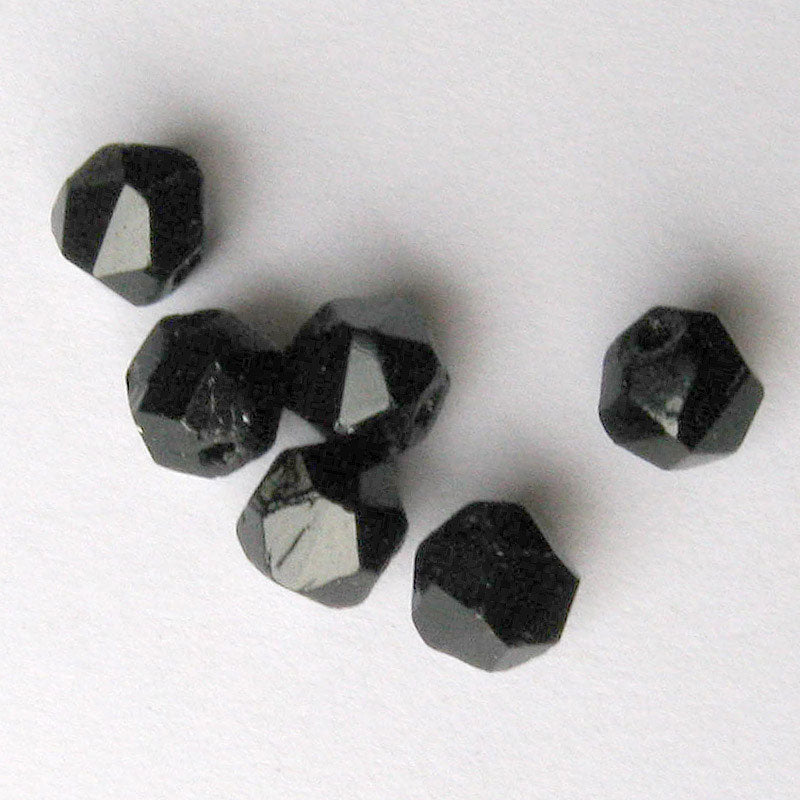 Vintage jet glass hand-faceted English cut. Czechoslovakia. 7mm Strand of 25. 