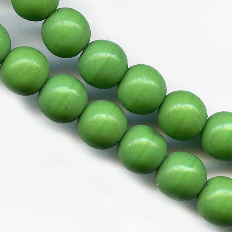 Vintage Czech opaque pea green glass rounds 8mm pkg of 10. 