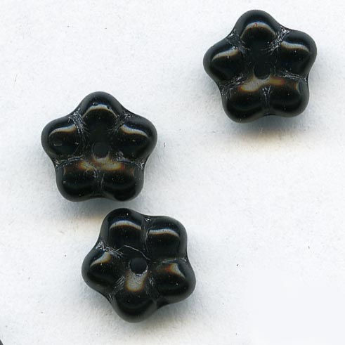 Vintage Czech black glass flower rondelle bead, 8mm, pkg of 25. 