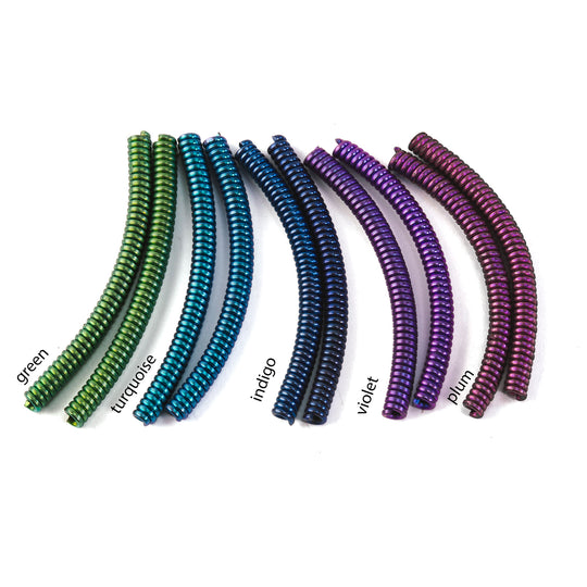 Anodized Niobium Bead Coils 25x2mm Curved tube. Vintage 1980s. Pkg.2. b18-662