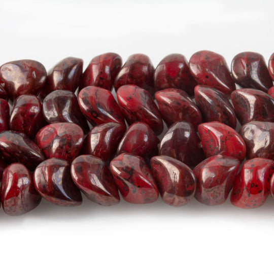 Austrian red, burgundy and black Picasso glass slanted nesting nugget beads. 8x5mm. 23 inch strand. b11-rd-0754