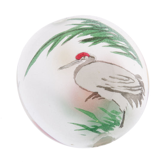 Vintage Chinese reverse hand-painted glass bead-Crane and flowers 42x40x21mm. Sold individually. b10-0008r