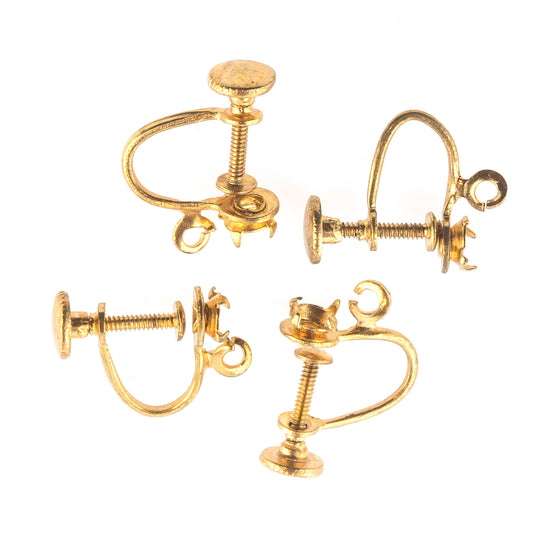 Vintage brass screw back earring component. 1 loop with pronged setting. 1 Pair. b9-0921