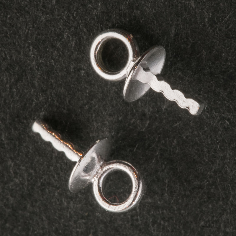 Sterling silver bead cap with notched peg for top drilled beads. 3mm cup pkg of 2.