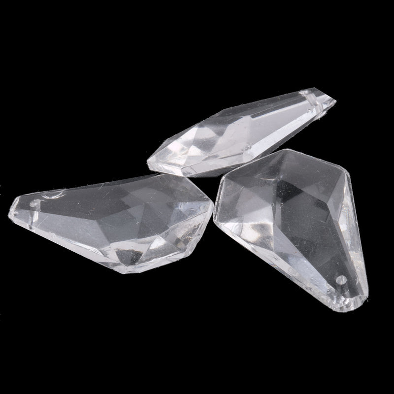 Vintage 20x22mm faceted clear glass drop pendant hole front to back. Pkg. of 4. 