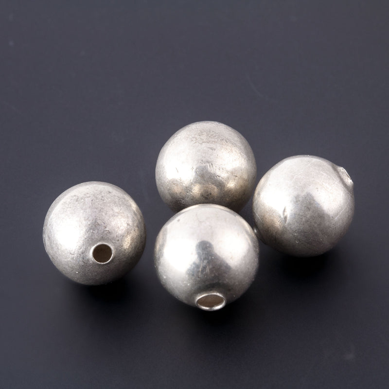 2* 14mm Antique Silver Hollow Round Beads