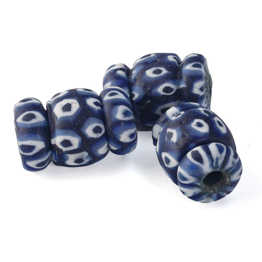 Indigo Blue and White Jatim Eye Beads, glass, ancient replica. Pkg 1. b1-998