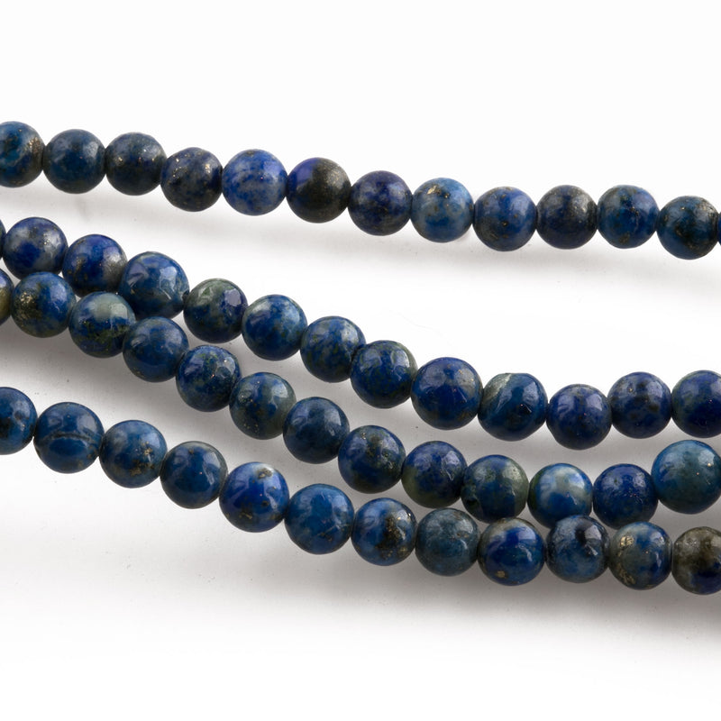 Vintage natural Afghanistan Lapis 4mm round bead. 4mm. 13" strand. b4-lap281