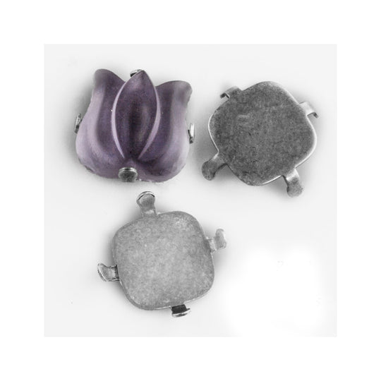 Silver plated brass flat 12x12 square pronged setting. 4 pcs.  B9-2224