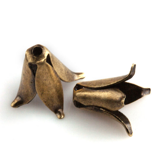Oxidized brass flower petal style bead cap, 10mm, pkg of 6. b9-2247