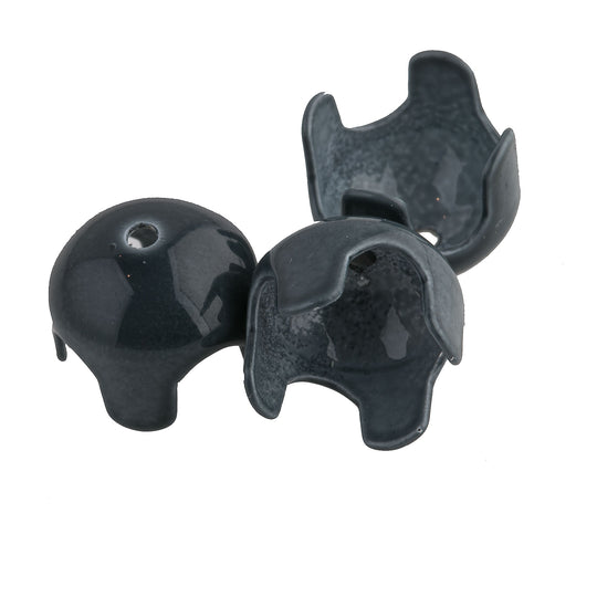 Fab Vintage Hemetite Grey Enameled Steel Bead Caps. 1970s. 10x9mm. Pkg of 2. b9-0589-5