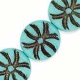 Czech Pressed Matte Turquoise Disk Bead. 13mm. Pkg of 6. b11-bl-0762
