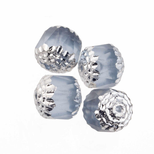 Czech diamond-cut window beads with silver edges in alexandrite glass. 10mm. 4 pcs. b11-bl-1199