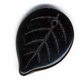 Etched Black Glass Leaf Pendant Bead. 18x13mm. Germany. Pkg  5. B11-BW-0623
