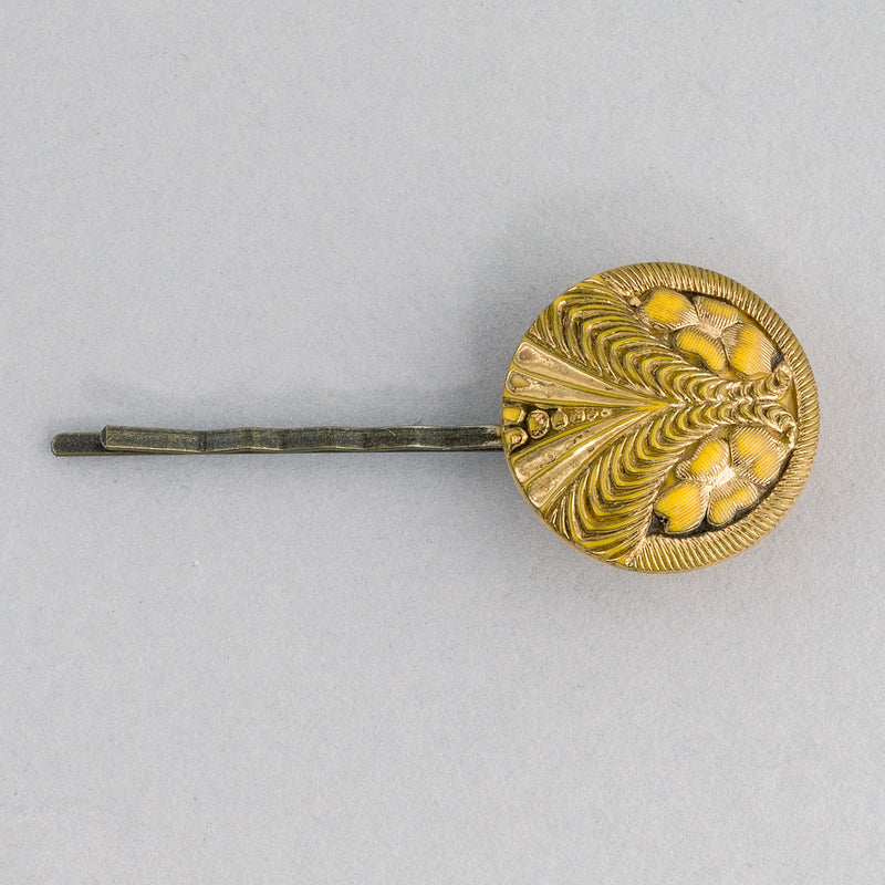 Vintage Czech pressed glass button  hair pin. One of a kind.