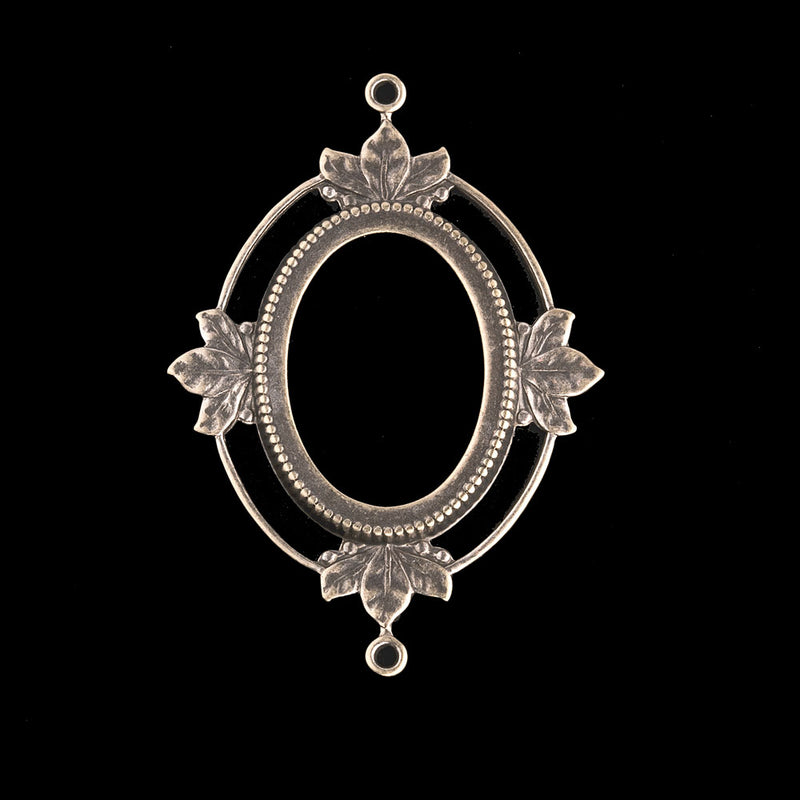 Oxidized brass 2-ring open back oval frame pendant setting for 25x19mm cabochon.
