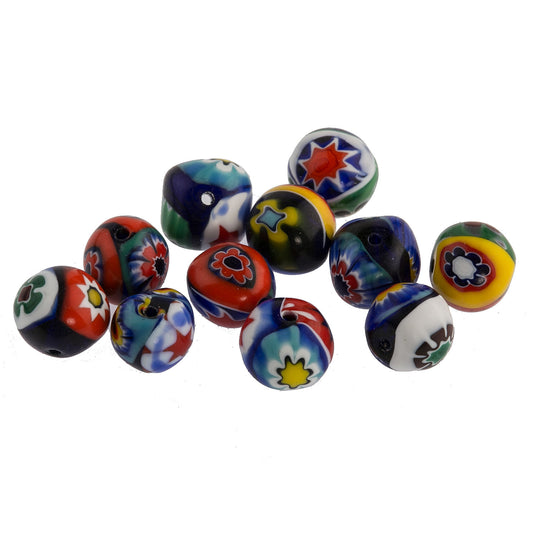 Vintage Murano Moretti studio millefiori flower beads, 1950-60s. 8mm pkg of 5. b1-641-1(e)