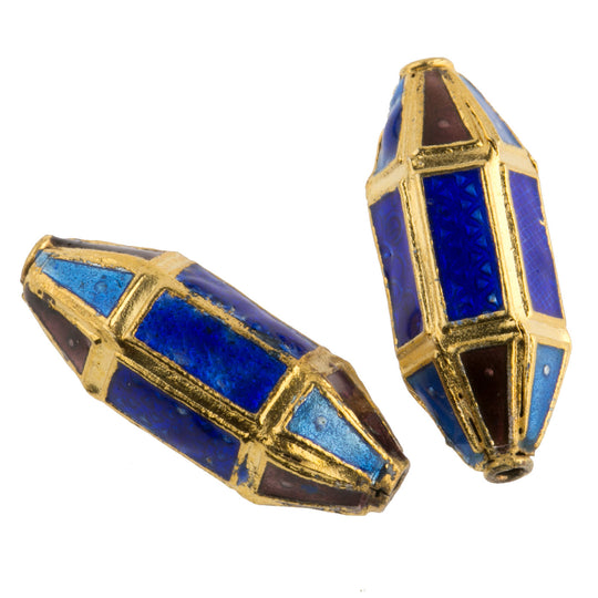 Enamel and gold plated panel lantern bead. 25mm. Pkg of 1. b18-0167b