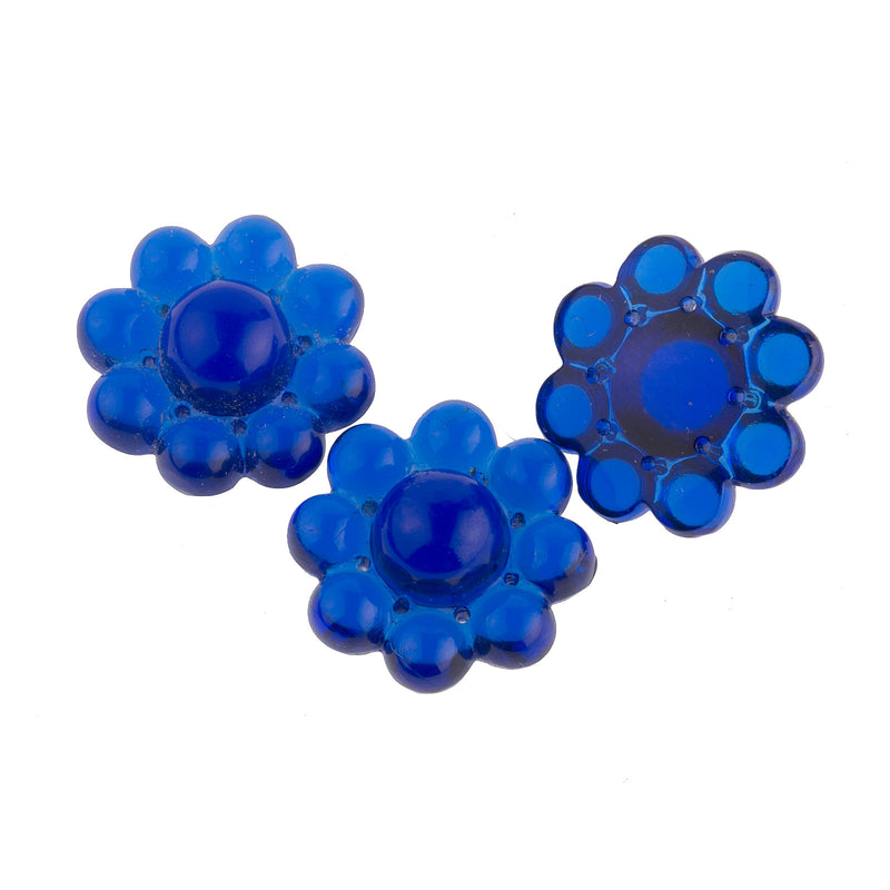 1920s Gablonz rare translucent sapphire molded glass floral stone or pendant 19mm pkg 1.