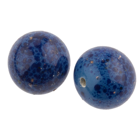 Vintage Japanese 1 hole faux lapis bead. 8mm. Pkg of 2 . b11-bl-1068-1