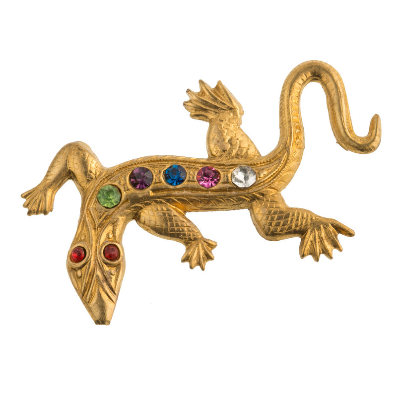 Vintage brass lizard stamping with stone settings. 45x30mm Pkg of 1.
