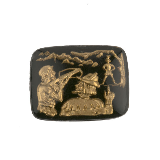 Archer & Apple Intaglio Cabochon, black, gold. Germany. Pkg 1. b5-512