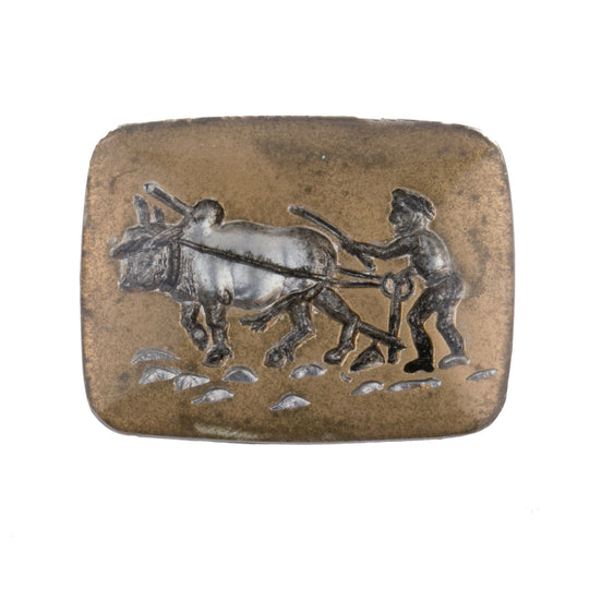 Medieval Peasant, Plough and Oxen, Intaglio Cabochon, rectangle, glass. Pkg 1. b5-515