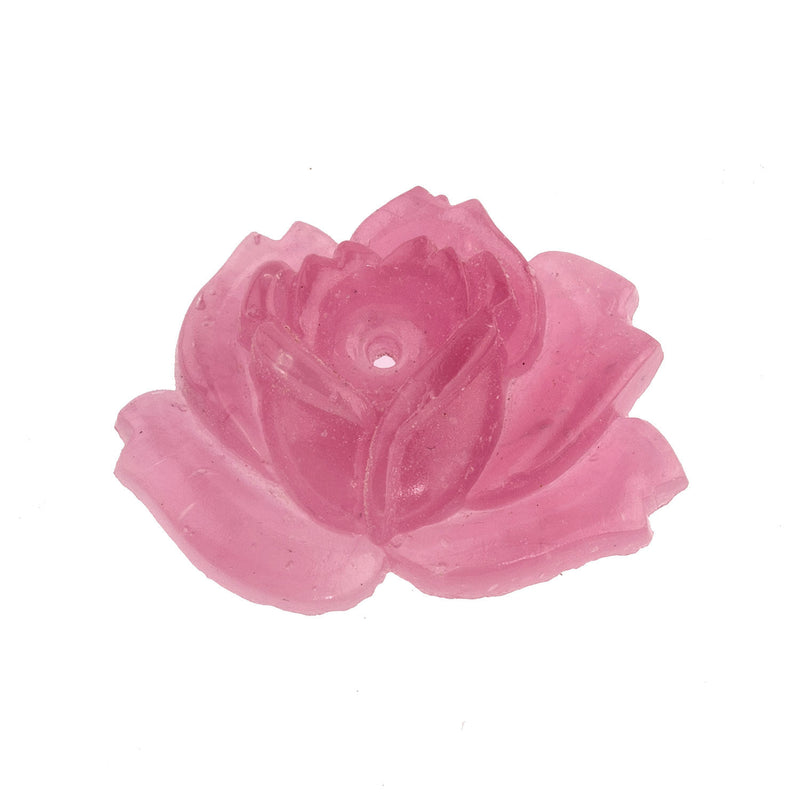 Vintage Japanese Cherry Brand molded translucent glass rose in rose quartz. 27x20mm. Pkg of 1.