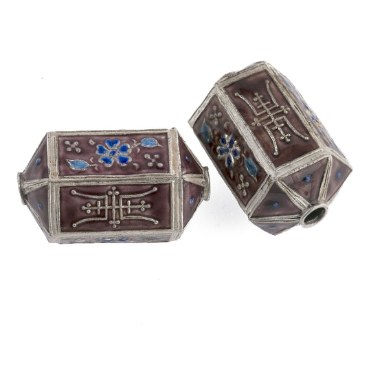 Silver on copper hollow hexagonal lantern bead with multi color. 1 pc. b18-0411