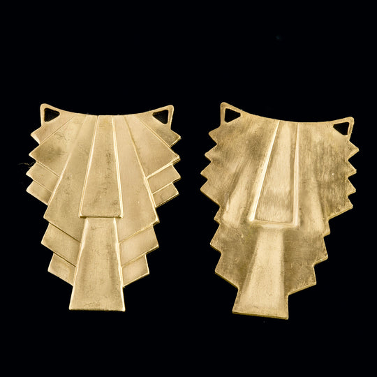 Art Deco style solid raw brass connector. 22x30mm Pkg of 1. B9-0474