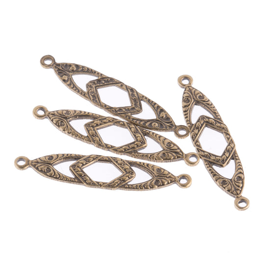 Two-ring fancy elongated stamped antique-finish gold-plated brass connector. 11x28mm. Pkg. 4. B9-0829g