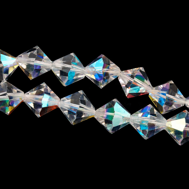 Vintage Czech tin-cut 10mm crystal glass aurora borealis bicones. Pkg. of 10.